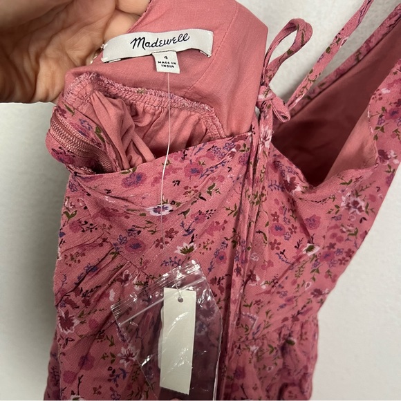 NEW Madewell Ruffle Neck Button Up Mini Dress Vintage Quartz Pink Floral Size 4 - Picture 11 of 12